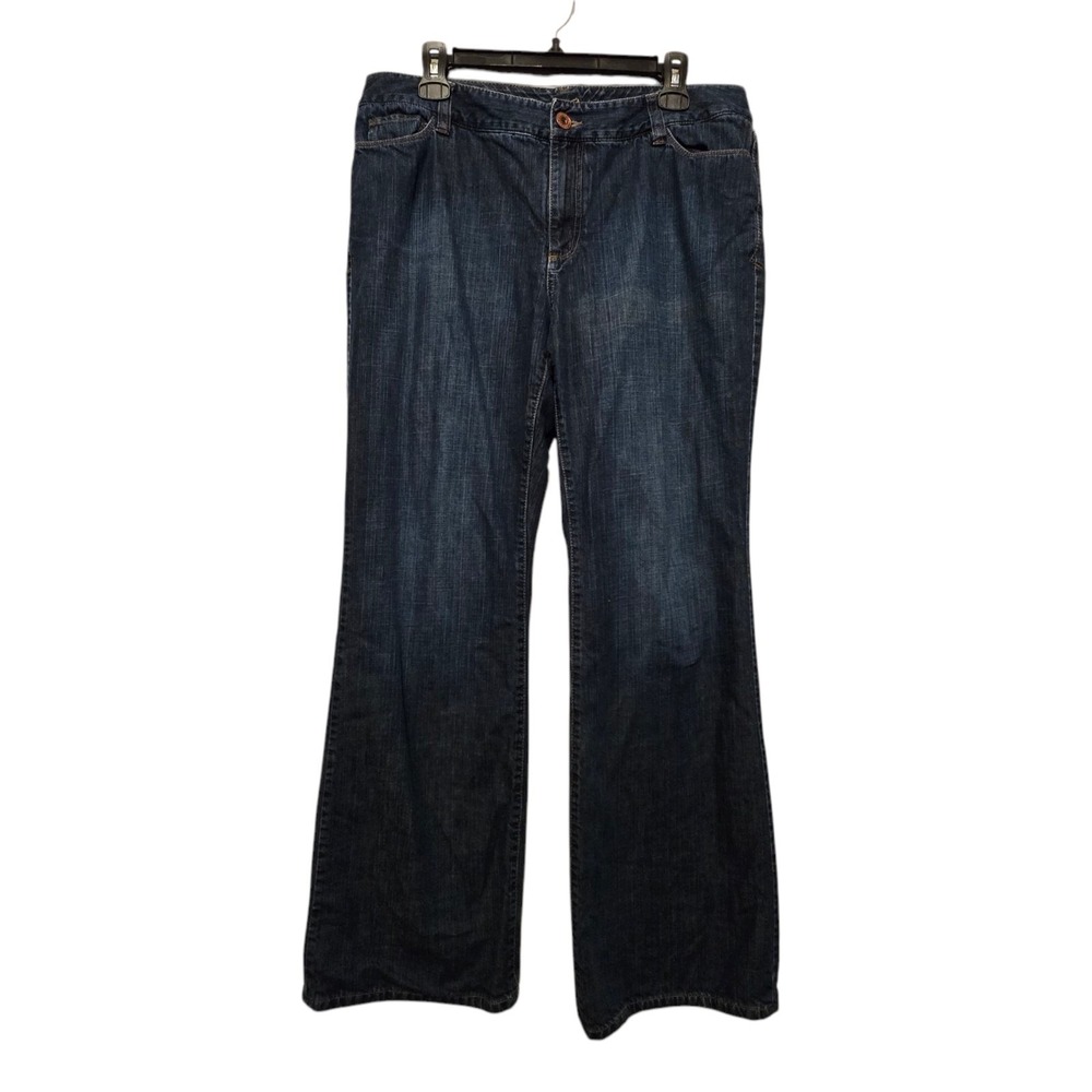 Eddie Bauer Womens Plaid Flannel Lined Jeans Sz 14 Dark Wash Bootcut Pants Warm